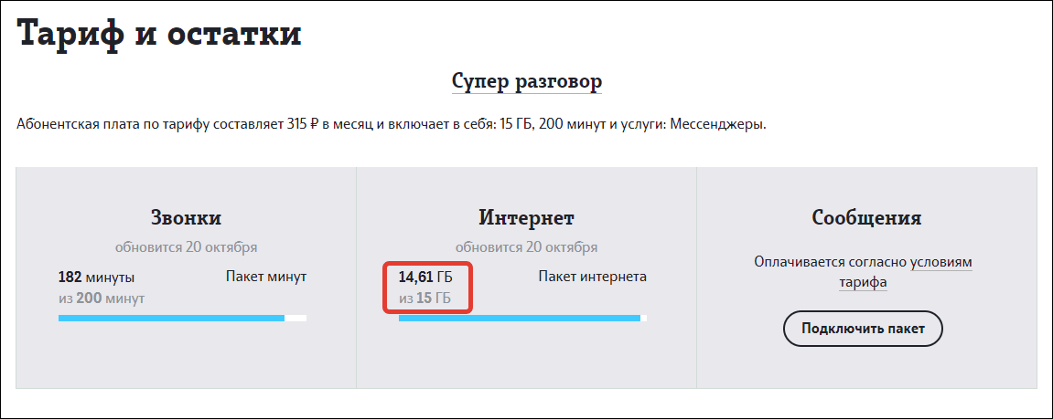 тариф и остатки