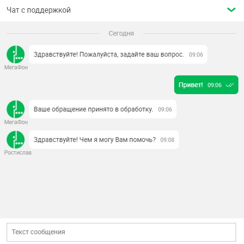 Чат с поддержкой МегаФон